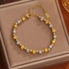 Textured Bead Bracelet With Rhodium - 18K Sparkling Treasure 1 Textured Bead Bracelet With Rhodium DIVIJEWL_BRAC28