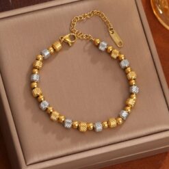 Textured Bead Bracelet With Rhodium DIVIJEWL_BRAC28