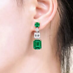 Vintage Geometric Emerald Zircon Earrings - 18K Sparkling Treasure 7 Emerald Zircon Earrings DIVIJEWL_EARR12.1