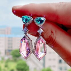 Rhodium Plated Gemstone Earrings - 18K Sparkling Treasure 7 Rhodium Plated Gemstone Earrings DIVIJEWL_EARR15.3