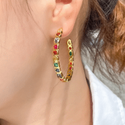 Rainbow 18K Plated Round Hoop Earrings - Sparkling Treasure 11 Gold Plated Round Hoop Earrings DIVIJEWL_EARR32.4