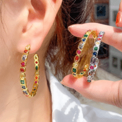 Rainbow 18K Plated Round Hoop Earrings - Sparkling Treasure 10 Gold Plated Round Hoop Earrings DIVIJEWL_EARR32.5