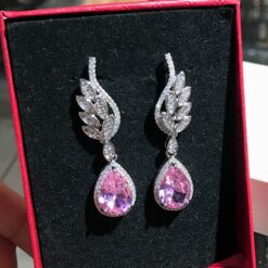 18K Pink Dangle Angel Wing Earrings - Sparkling Treasure 9 Pink Dangle Angel Wing Earrings DIVIJEWL_EARR5.3
