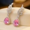 18K Pink Dangle Angel Wing Earrings - Sparkling Treasure 1 Pink Dangle Angel Wing Earrings DIVIJEWL_EARR5.4