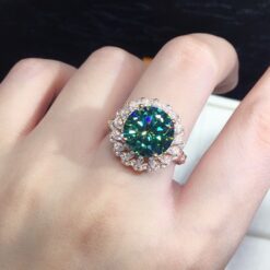 Halo Round Cut Green 925 Sterling Silver Ring DIVIJEWL_RING10.1