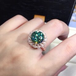 Halo Round Cut Green 925 Sterling Silver Ring 11 Halo Round Cut Green 925 Sterling Silver Ring DIVIJEWL_RING10.2