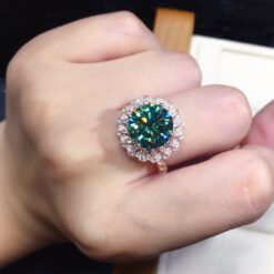 Halo Round Cut Green 925 Sterling Silver Ring 10 Halo Round Cut Green 925 Sterling Silver Ring DIVIJEWL_RING10.3