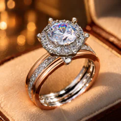 two color 18K Zircon Engagement Ring DIVIJEWL_RING15.10