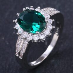 Stunning Plated 925 Sterling Silver Oval Green Ring 10 925 Sterling Silver Oval Green Ring DIVIJEWL_RING28.1