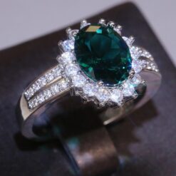 Stunning Plated 925 Sterling Silver Oval Green Ring 13 925 Sterling Silver Oval Green Ring DIVIJEWL_RING28.2