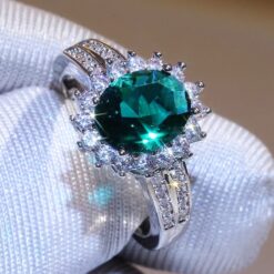 Stunning Plated 925 Sterling Silver Oval Green Ring 12 925 Sterling Silver Oval Green Ring DIVIJEWL_RING28.3