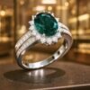 Stunning Plated 925 Sterling Silver Oval Green Ring 2 925 Sterling Silver Oval Green Ring DIVIJEWL_RING28.5