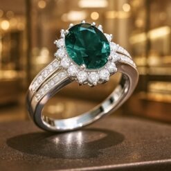 925 Sterling Silver Oval Green Ring DIVIJEWL_RING28.5