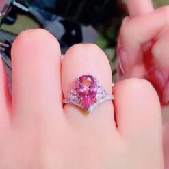 Exquisite Luxury Crown Pink Diamond Drop Shaped Ring DIVIJEWL_RING8