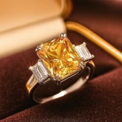 925 Silver Plated Turkish Handmade Yellow Zircon Ring DIVIJEWL_RING9.7.1