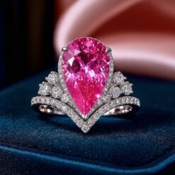Exquisite Luxury Crown Pink Diamond Drop Shaped Ring DIVIJEWL_RING8.3