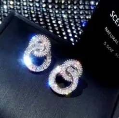 Luxury Double Circle Ear Stud Silver DIVIJEWL_EARR43.1