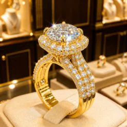 Lab Diamond Studded Gold Plated Ring DIVIJEWL_RING29.12