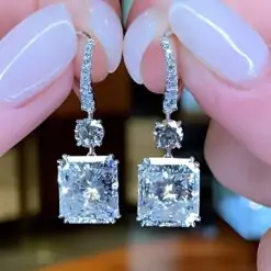 Pair of Radiant Brilliant Cut CZ Diamond Drop Earrings DIVIJEWL_EARR47
