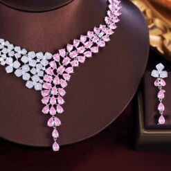 Shimmering Pink White Water Drop CZ Diamond Necklace DIVIJEWL_NECK28.1
