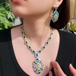 Shimmering Yellow Green Zirconia Wedding Necklace Earring Set DIVIJEWL_NECK29.2