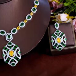 Shimmering Yellow Green Zirconia Wedding Necklace Earring Set 7 Shimmering Yellow Green Zirconia Wedding Necklace Earring Set DIVIJEWL_NECK29.3