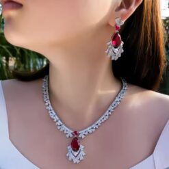 Gorgeous CZ Red Necklace and Earrings Set DIVIJEWL_NECK33.1