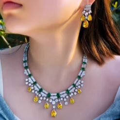 Glamorous Yellow CZ Dangle Water Drop Set DIVIJEWL_NECK34.1