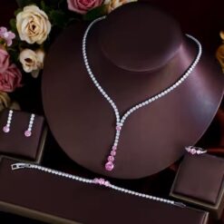 4pcs Glittering Cubic Zircon White Pink Necklace Set DIVIJEWL_NECK35.1