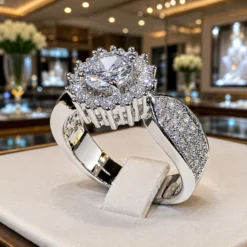 18K White Gold Plated CZ Diamond Flower Ring DIVIJEWL_RING75.7