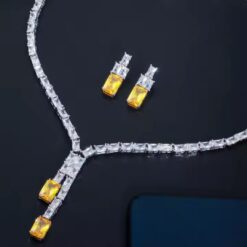 Shiny White Yellow CZ Necklace and Earrings DIVIJEWL_NECK47.1