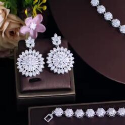 Round Shape 4pcs CZ Arabic Bridal Jewelry Set for Women 7 Round Shape 4pcs CZ Arabic Bridal Jewelry Set for Women DIVIJEWL_NECK55.2