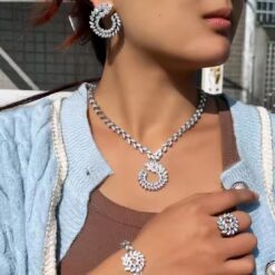 Big Olive Leaf 4pc CZ Necklace Set DIVIJEWL_NECK56.1