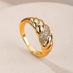 Trendy Screw Thread Zircon Gold Plated Ring DIVIJEWL_RING82
