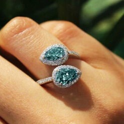Classic Water Drop Shaped Light Blue CZ Ring DIVIJEWL_RING84