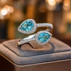 Classic Water Drop Shaped Light Blue CZ Ring DIVIJEWL_RING84.2