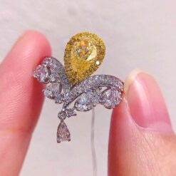 Elegant Water Droplets Yellow Crown Ring DIVIJEWL_RING87