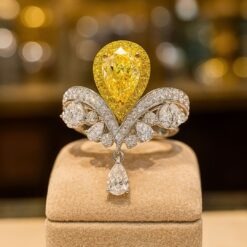 Elegant Water Droplets Yellow Crown Ring DIVIJEWL_RING87.4