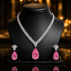 French High Quality Yellow CZ Diamond Droplet Necklace Set DIVIJEWL_NECK64
