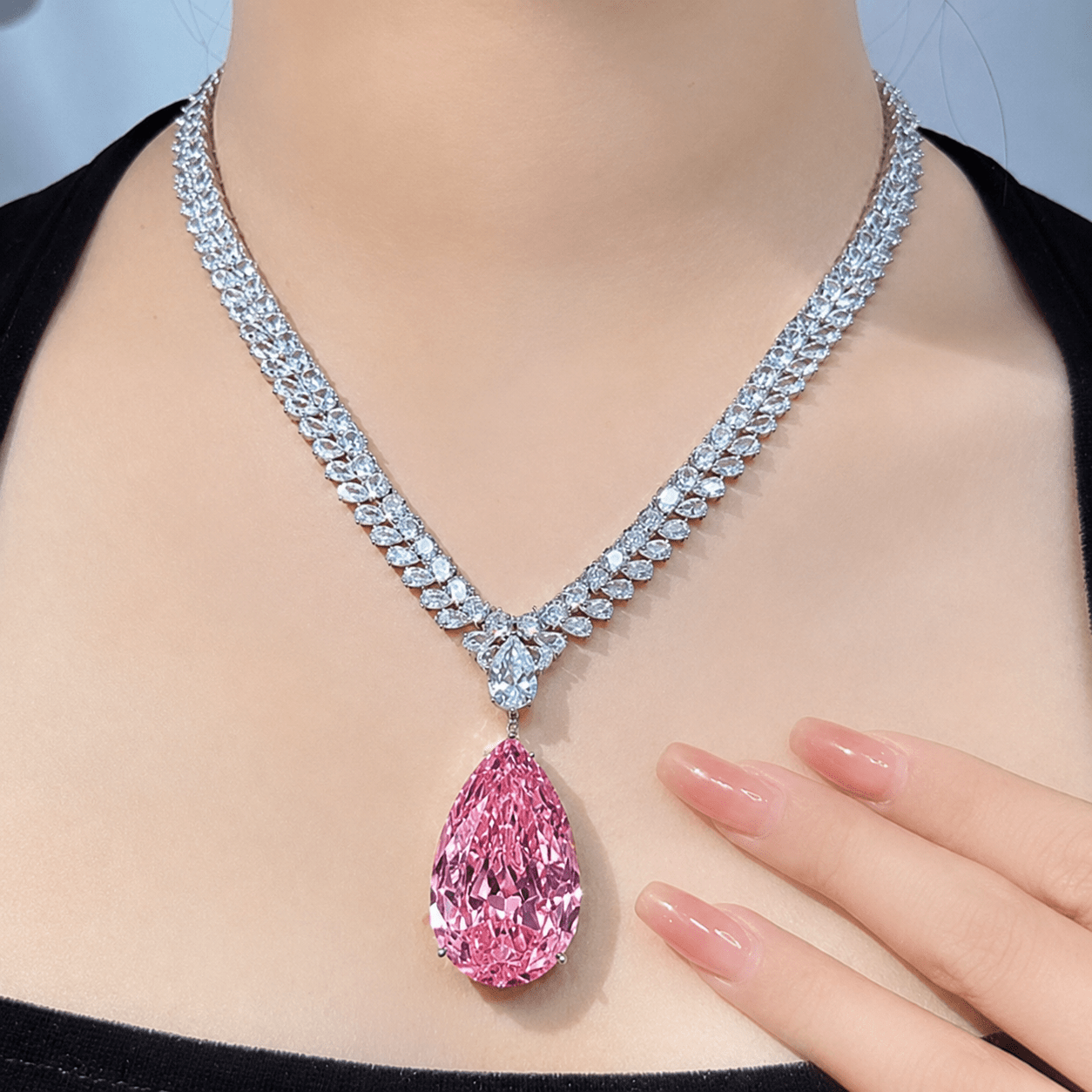 French High Quality Pink CZ Diamond Droplet Necklace Set 3 French High Quality Yellow CZ Diamond Droplet Necklace Set DIVIJEWL_NECK65