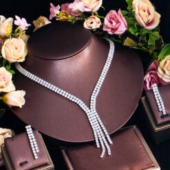 Elegant Long Dangling Drop Tassel CZ Necklace Set DIVIJEWL_NECK61