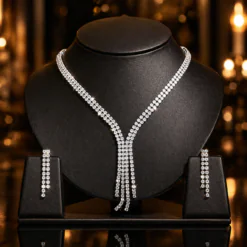 Elegant Long Dangling Drop Tassel CZ Necklace Set DIVIJEWL_NECK61.2