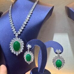 Creative Design Green Emerald Stone Pendant Tennis Necklace DIVIJEWL_NECK62