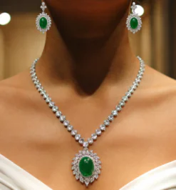 Creative Design Green Emerald Stone Pendant Tennis Necklace DIVIJEWL_NECK62.2