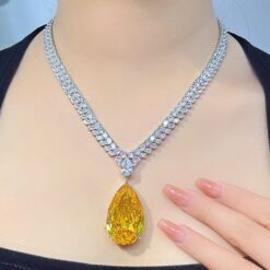 French High Quality Yellow CZ Diamond Droplet Necklace Set DIVIJEWL_NECK63