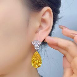 Alternative view of French High Quality Yellow CZ Diamond Droplet Necklace Set