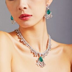 18K Inlaid Emerald Necklace Earrings Exaggerated Fashion Set DIVIJEWL_NECK64.1