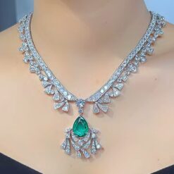 18K Inlaid Emerald Necklace Earrings Exaggerated Fashion Set DIVIJEWL_NECK64.2