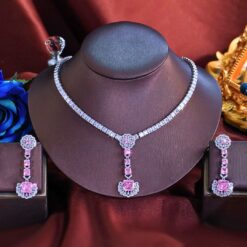 Shimmering Pink White 18K CZ Diamond Necklace Set DIVIJEWL_NECK65