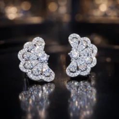 Geometric Water Droplets Flower CZ Diamond Earrings DIVIJEWL_EARR56